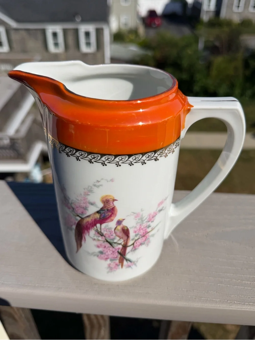 Vintage PK Unity German Porcelain Lusterware Bird & Floral Pitcher